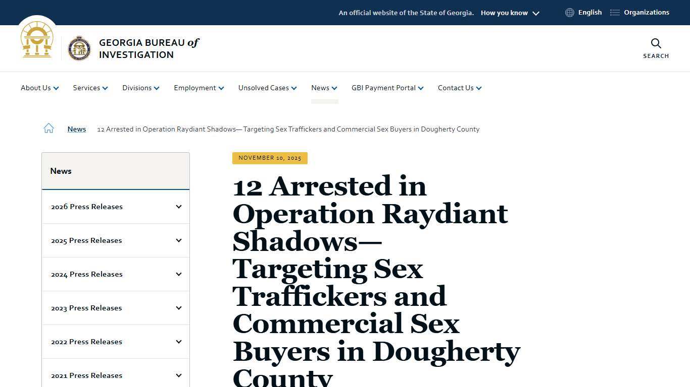 12 Arrested in Operation Raydiant Shadows— Targeting Sex Traffickers and Commercial Sex Buyers in Dougherty County Georgia Bureau of Investigation